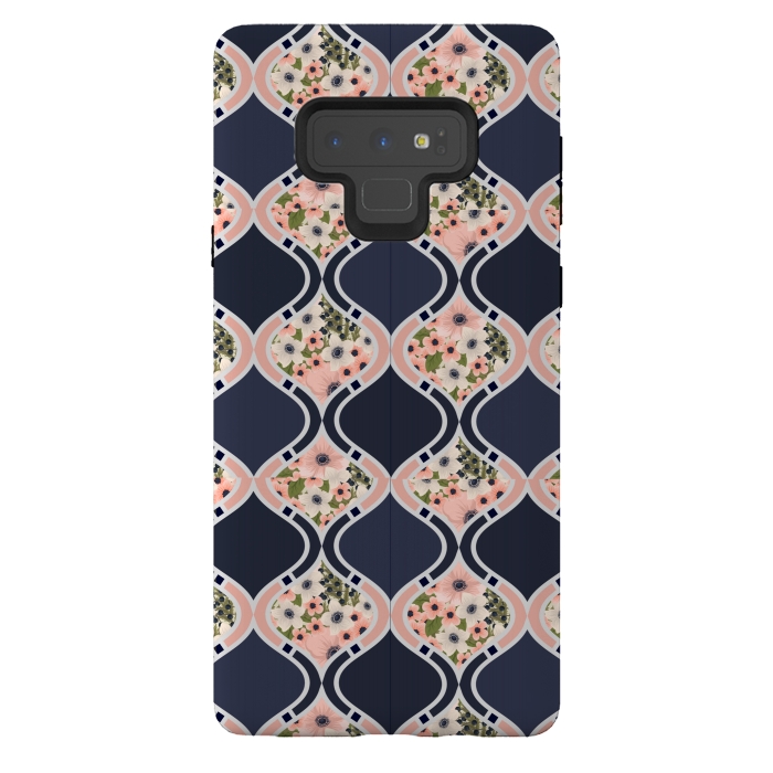 Galaxy Note 9 StrongFit blue peach floral print by MALLIKA