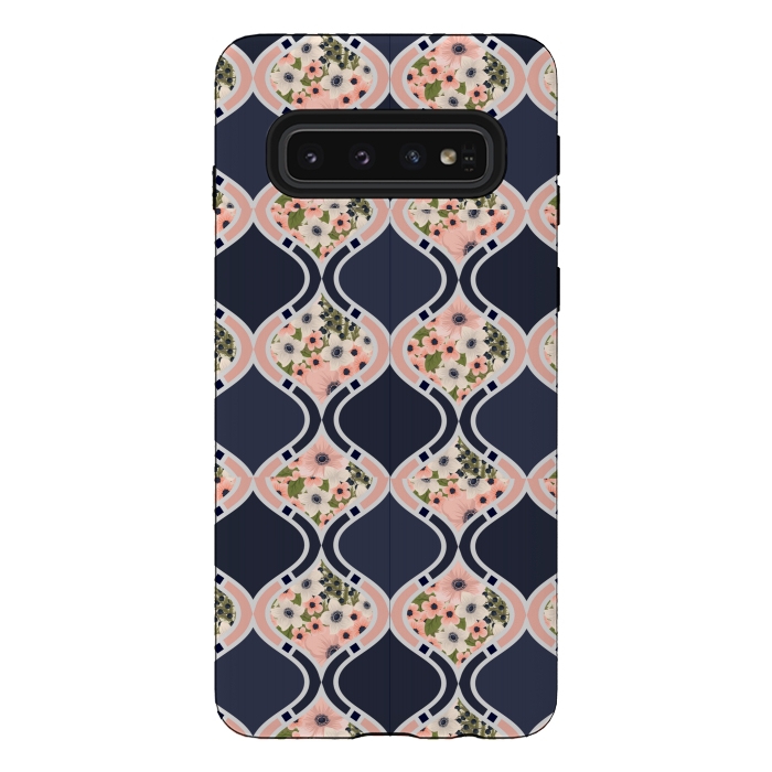 Galaxy S10 StrongFit blue peach floral print by MALLIKA