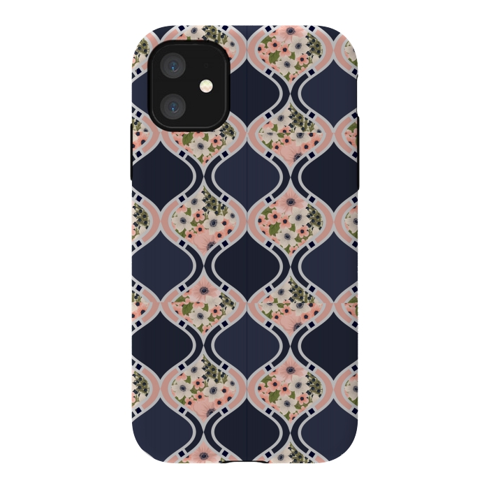 iPhone 11 StrongFit blue peach floral print by MALLIKA