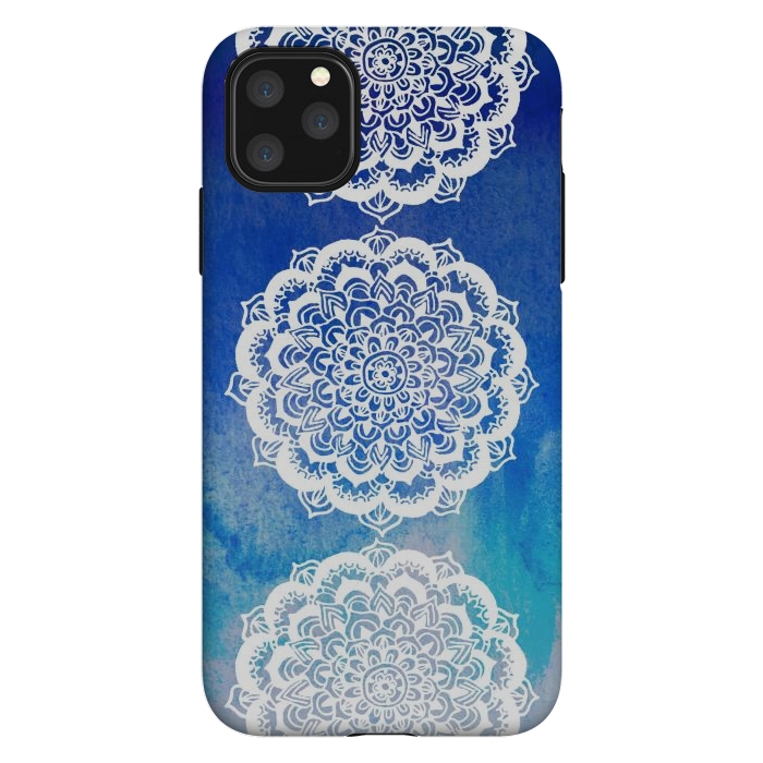iPhone 11 Pro Max StrongFit Intricate Mandala on Watercolor Blue by Tangerine-Tane