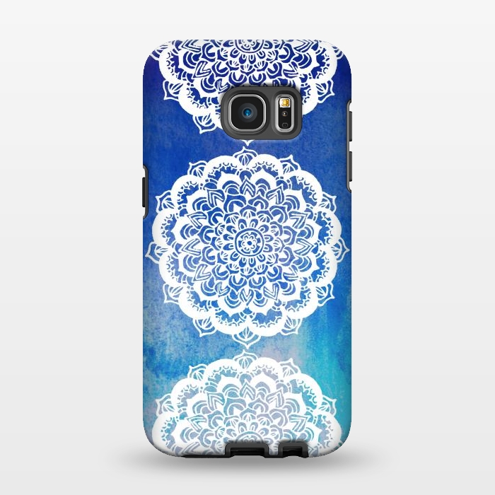 Galaxy S7 EDGE StrongFit Intricate Mandala on Watercolor Blue by Tangerine-Tane