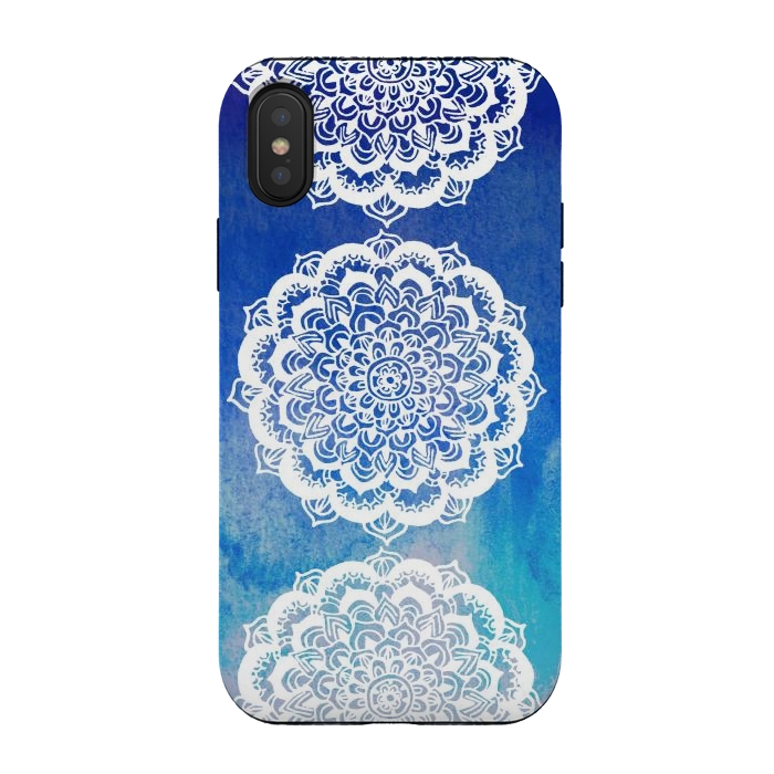 iPhone Xs / X StrongFit Intricate Mandala on Watercolor Blue by Tangerine-Tane