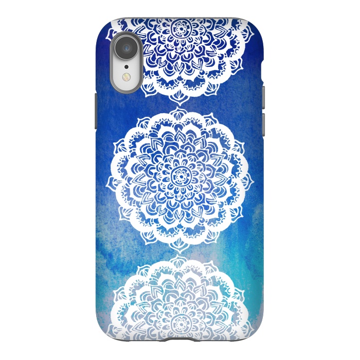 iPhone Xr StrongFit Intricate Mandala on Watercolor Blue by Tangerine-Tane