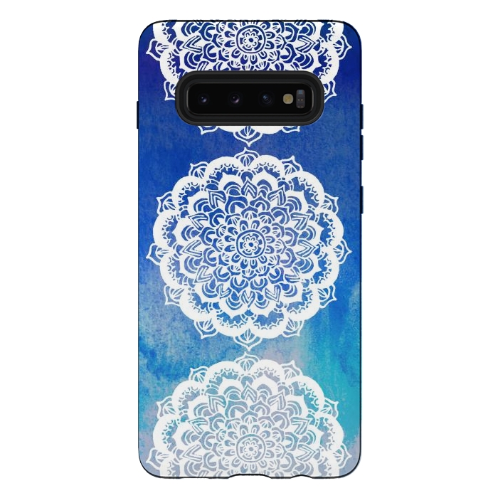 Galaxy S10 plus StrongFit Intricate Mandala on Watercolor Blue by Tangerine-Tane