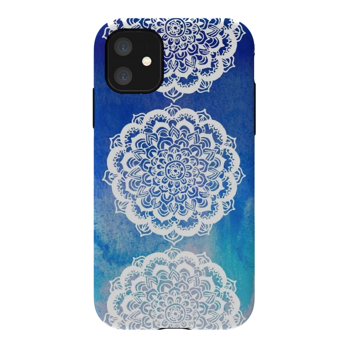 iPhone 11 StrongFit Intricate Mandala on Watercolor Blue by Tangerine-Tane