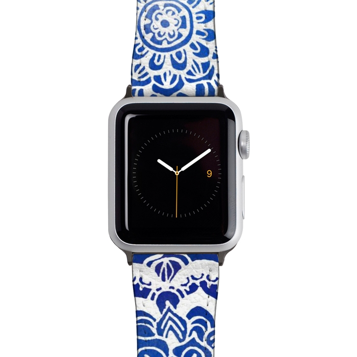 Watch 42mm / 44mm Strap PU leather Intricate Mandala on Watercolor Blue by Tangerine-Tane
