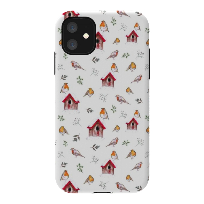 iPhone 11 StrongFit Cute Winter Robins by Negin Mf
