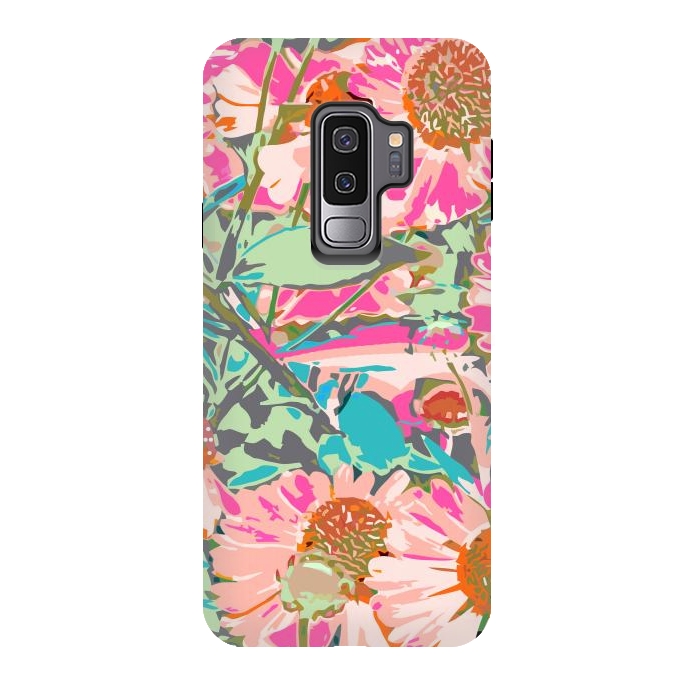 Galaxy S9 plus StrongFit Pink Sunflowers Pattern by Uma Prabhakar Gokhale