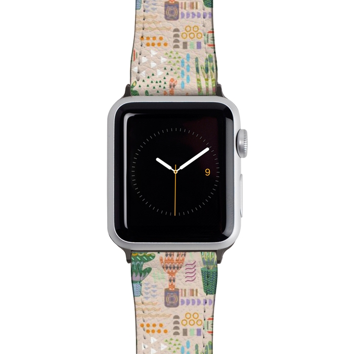 Watch 42mm / 44mm Strap PU leather Cactus desert with pattern by Nina Leth