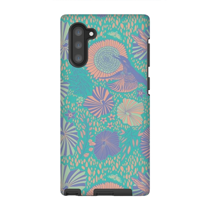 Galaxy Note 10 StrongFit Mint bird and dragonfly by Nina Leth