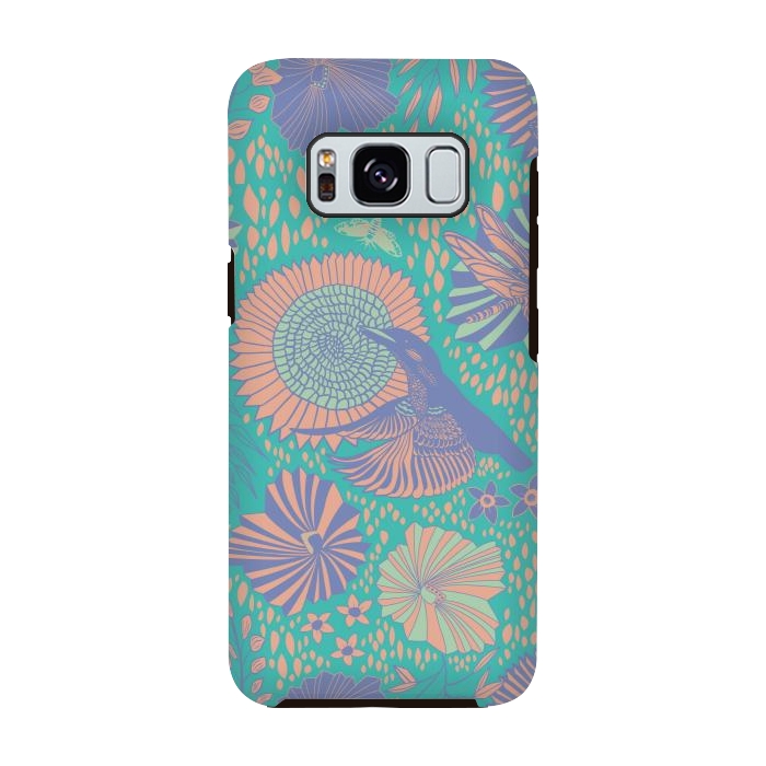 Galaxy S8 StrongFit Mint bird and dragonfly by Nina Leth