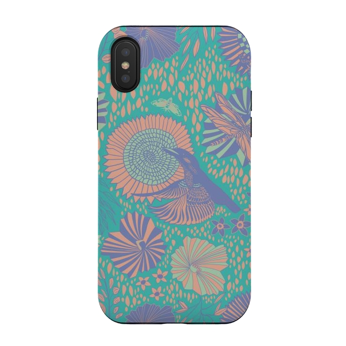 iPhone Xs / X StrongFit Mint bird and dragonfly by Nina Leth