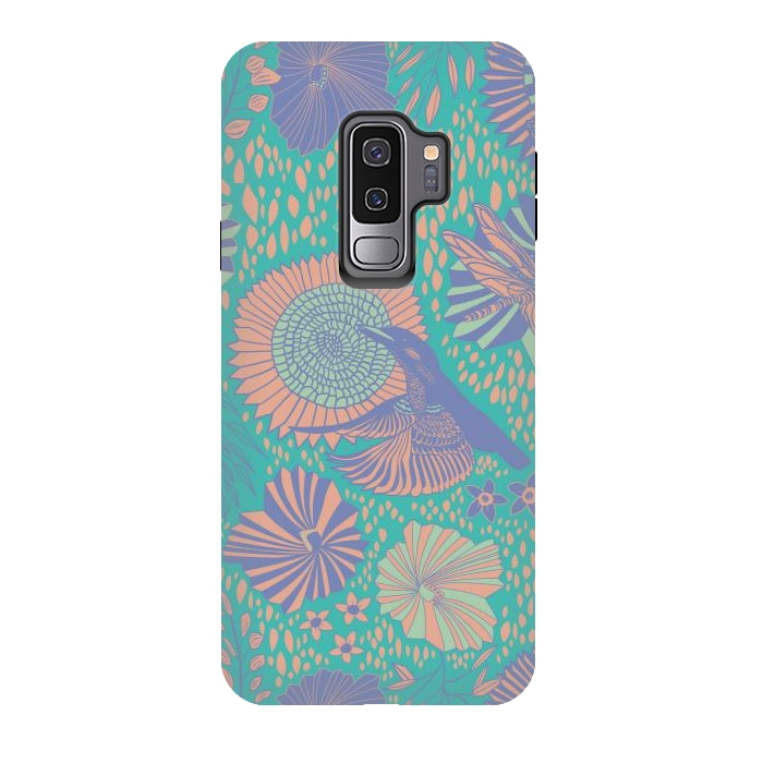 Galaxy S9 plus StrongFit Mint bird and dragonfly by Nina Leth