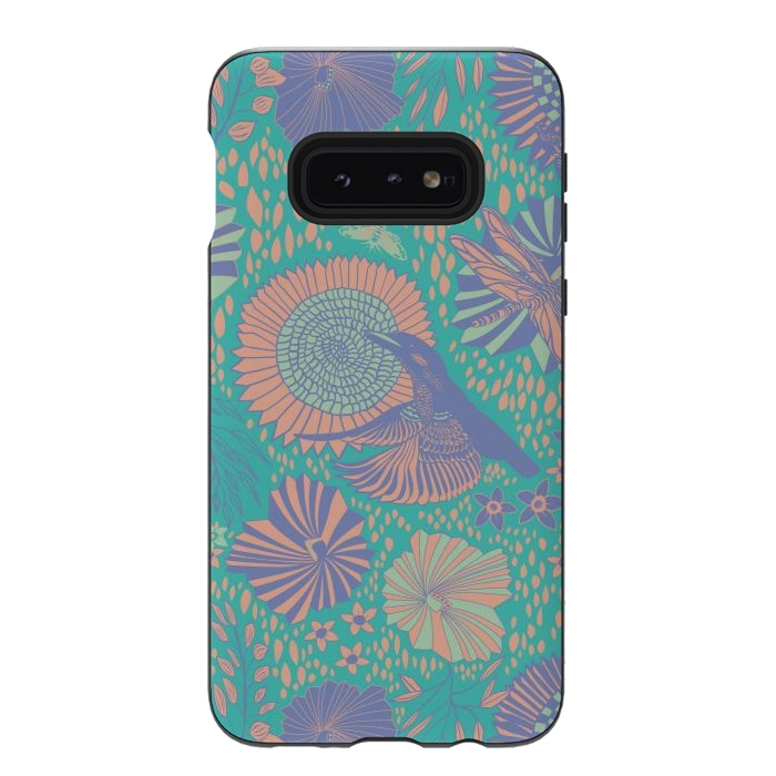Galaxy S10e StrongFit Mint bird and dragonfly by Nina Leth