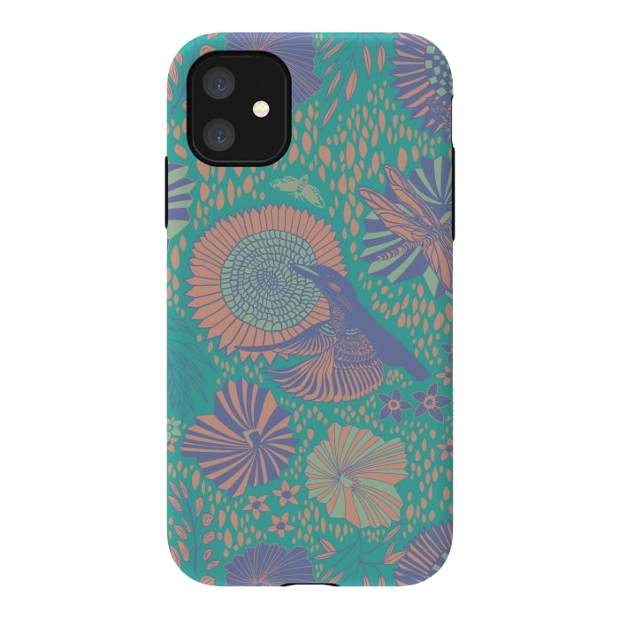 iPhone 11 StrongFit Mint bird and dragonfly by Nina Leth