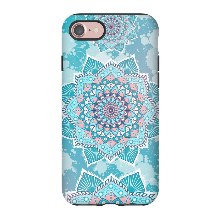 iPhone 7 StrongFit Flower mandala turquoise blue by Jms