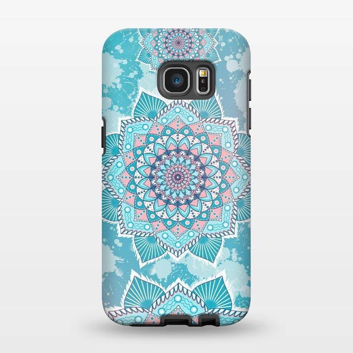 Galaxy S7 EDGE StrongFit Flower mandala turquoise blue by Jms