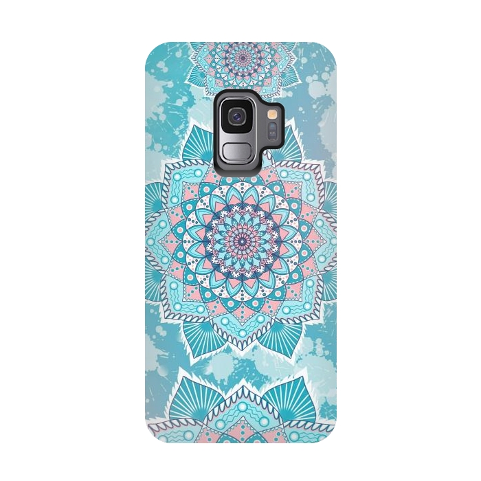 Galaxy S9 StrongFit Flower mandala turquoise blue by Jms