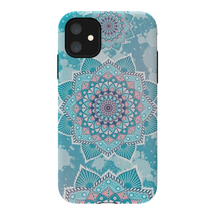 iPhone 11 StrongFit Flower mandala turquoise blue by Jms