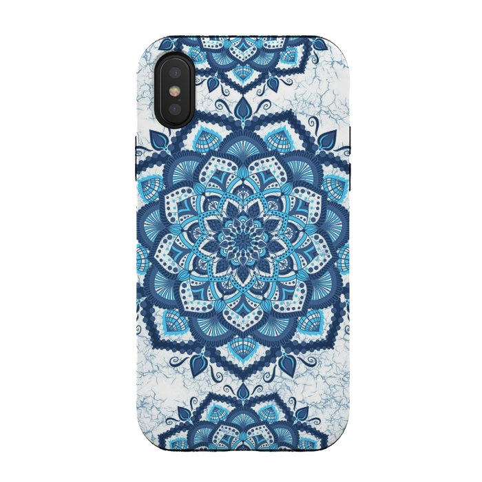 iPhone Xs / X StrongFit Blue white flower mandalas art by Jms