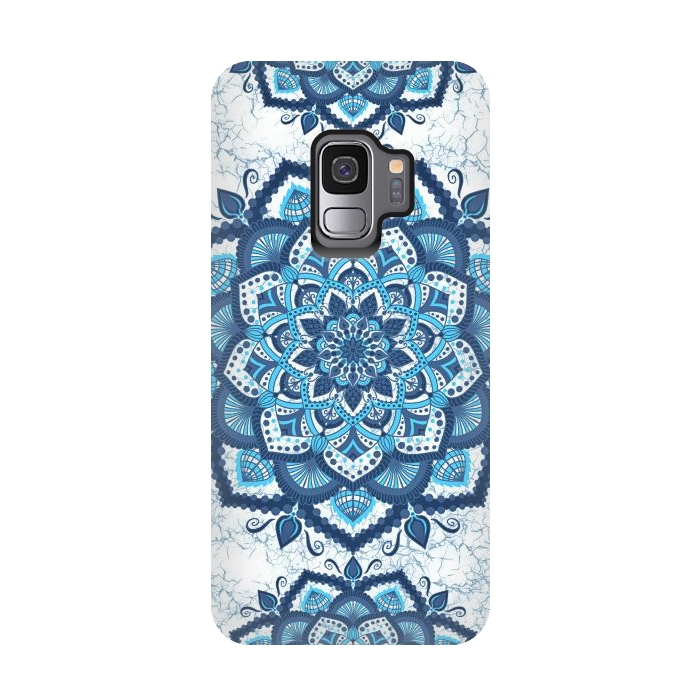 Galaxy S9 StrongFit Blue white flower mandalas art by Jms