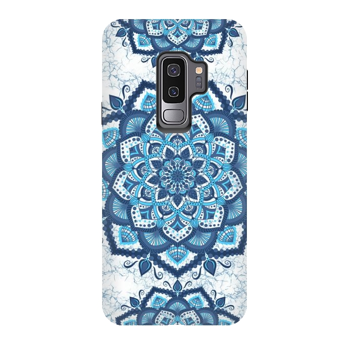 Galaxy S9 plus StrongFit Blue white flower mandalas art by Jms
