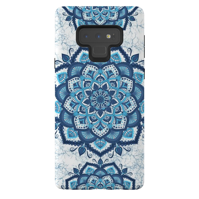 Galaxy Note 9 StrongFit Blue white flower mandalas art by Jms