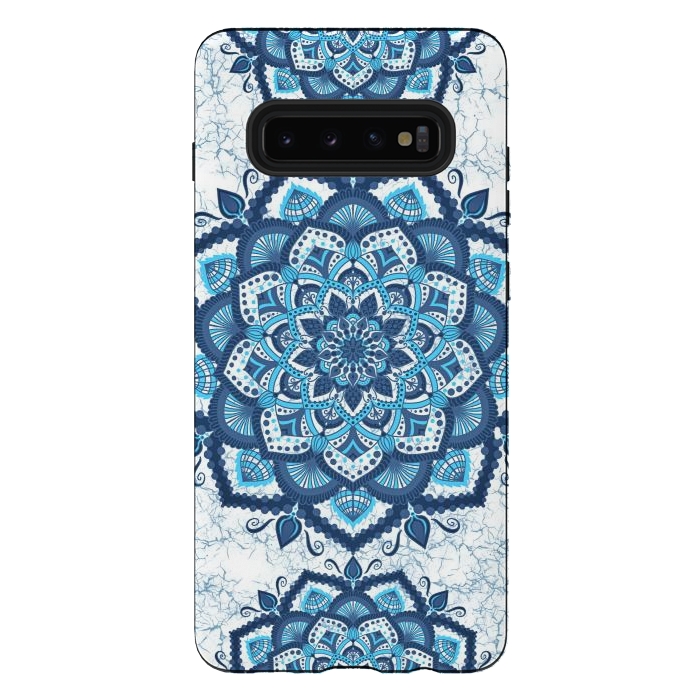 Galaxy S10 plus StrongFit Blue white flower mandalas art by Jms