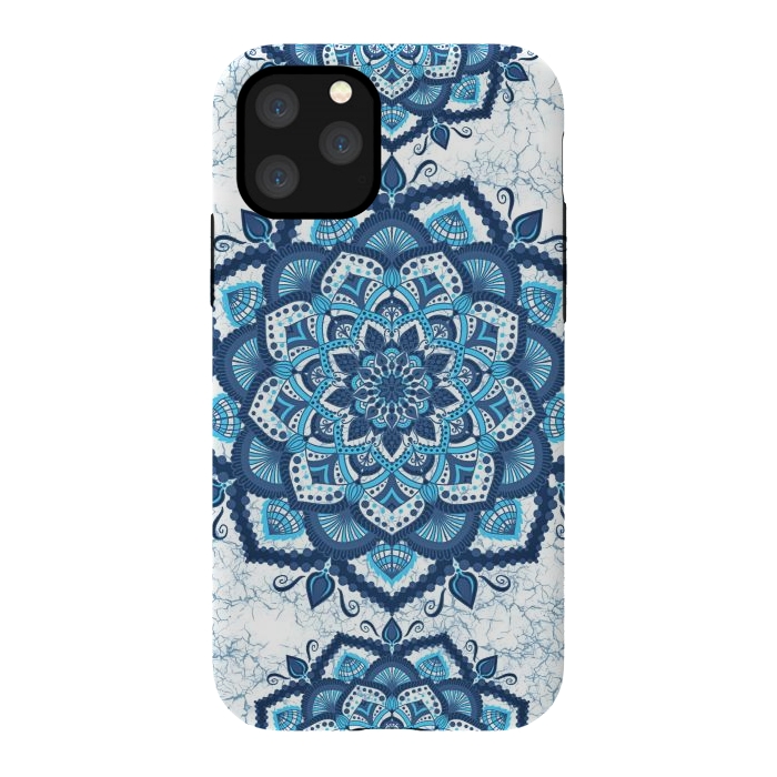 iPhone 11 Pro StrongFit Blue white flower mandalas art by Jms