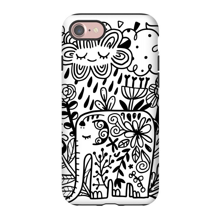 iPhone 7 StrongFit Doodle elephant and flowers by Anna Alekseeva