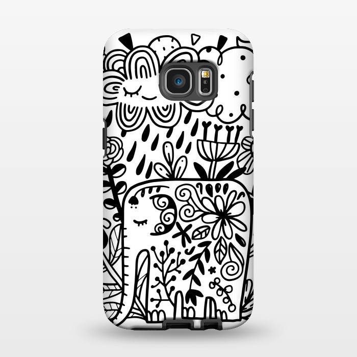Galaxy S7 EDGE StrongFit Doodle elephant and flowers by Anna Alekseeva