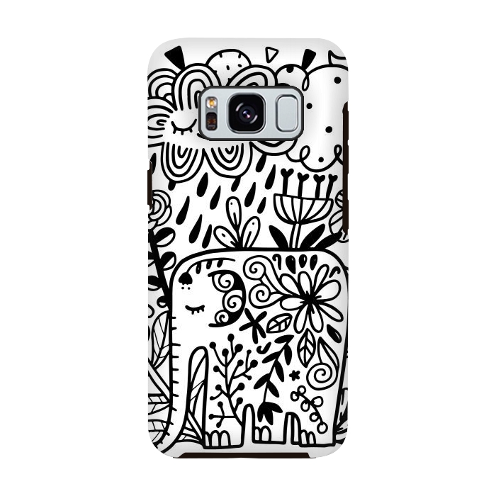 Galaxy S8 StrongFit Doodle elephant and flowers by Anna Alekseeva