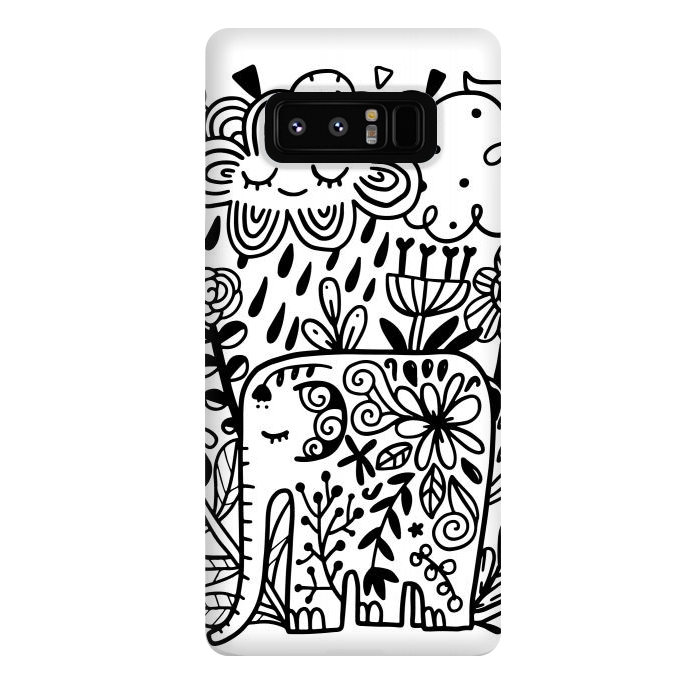 Galaxy Note 8 StrongFit Doodle elephant and flowers by Anna Alekseeva