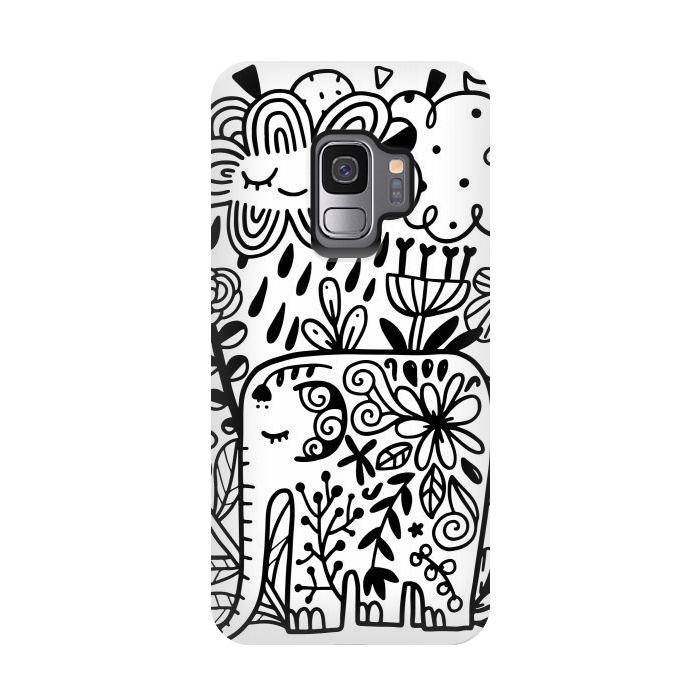 Galaxy S9 StrongFit Doodle elephant and flowers by Anna Alekseeva