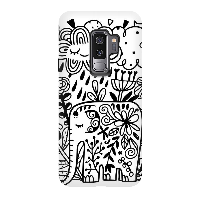 Galaxy S9 plus StrongFit Doodle elephant and flowers by Anna Alekseeva