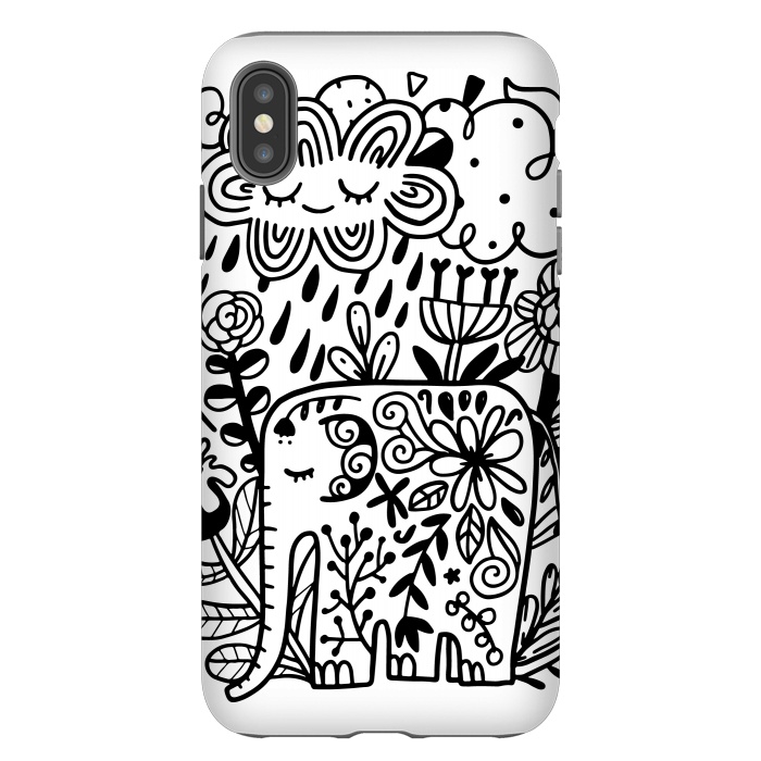 iPhone Xs Max StrongFit Doodle elephant and flowers by Anna Alekseeva