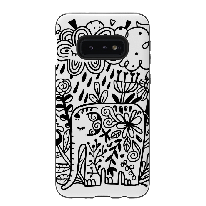 Galaxy S10e StrongFit Doodle elephant and flowers by Anna Alekseeva