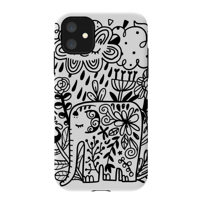 iPhone 11 StrongFit Doodle elephant and flowers by Anna Alekseeva