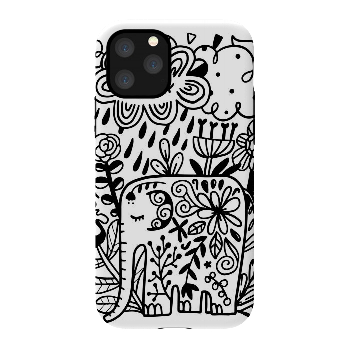 iPhone 11 Pro StrongFit Doodle elephant and flowers by Anna Alekseeva