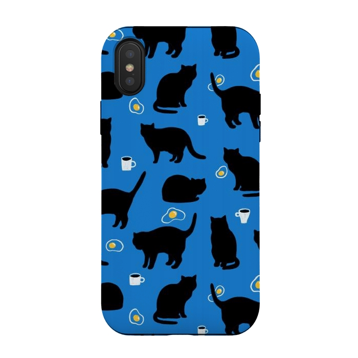 iPhone Xs / X StrongFit Black cat, fried eggs, coffee. Breakfast pattern. by Anna Alekseeva