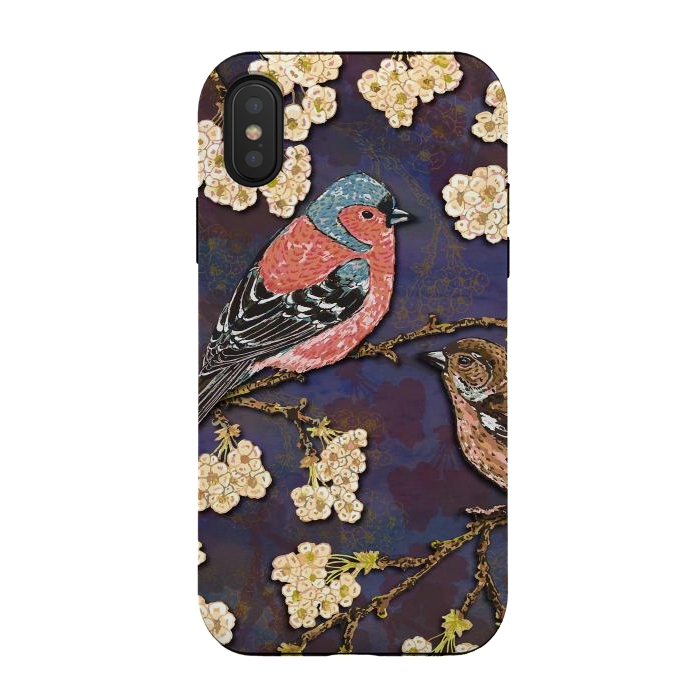 iPhone Xs / X StrongFit Chaffinches in Cherry Blossom by Lotti Brown
