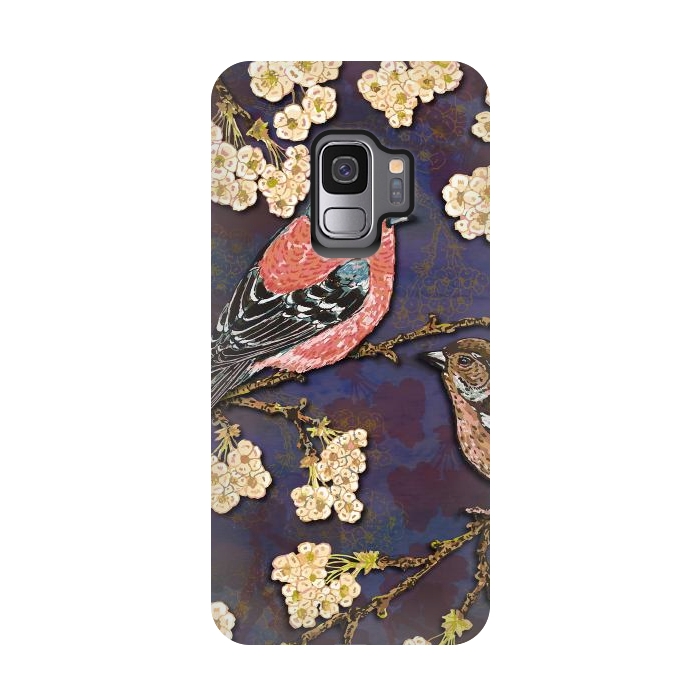 Galaxy S9 StrongFit Chaffinches in Cherry Blossom by Lotti Brown
