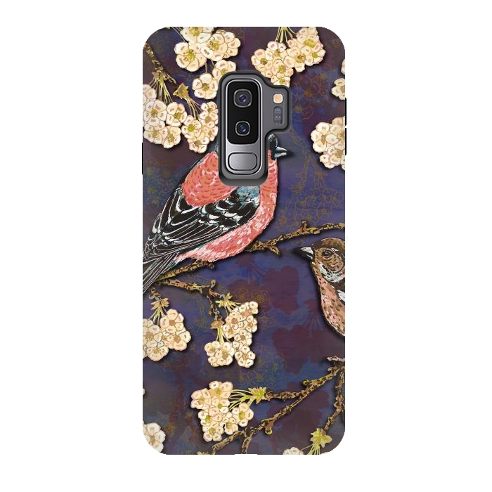 Galaxy S9 plus StrongFit Chaffinches in Cherry Blossom by Lotti Brown