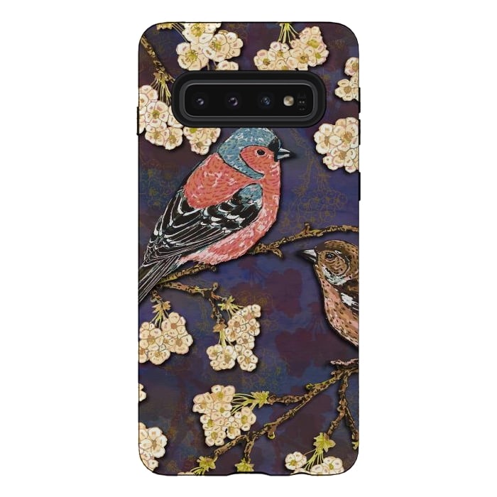 Galaxy S10 StrongFit Chaffinches in Cherry Blossom by Lotti Brown