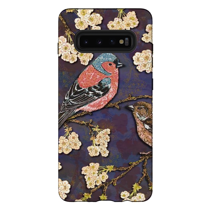 Galaxy S10 plus StrongFit Chaffinches in Cherry Blossom by Lotti Brown