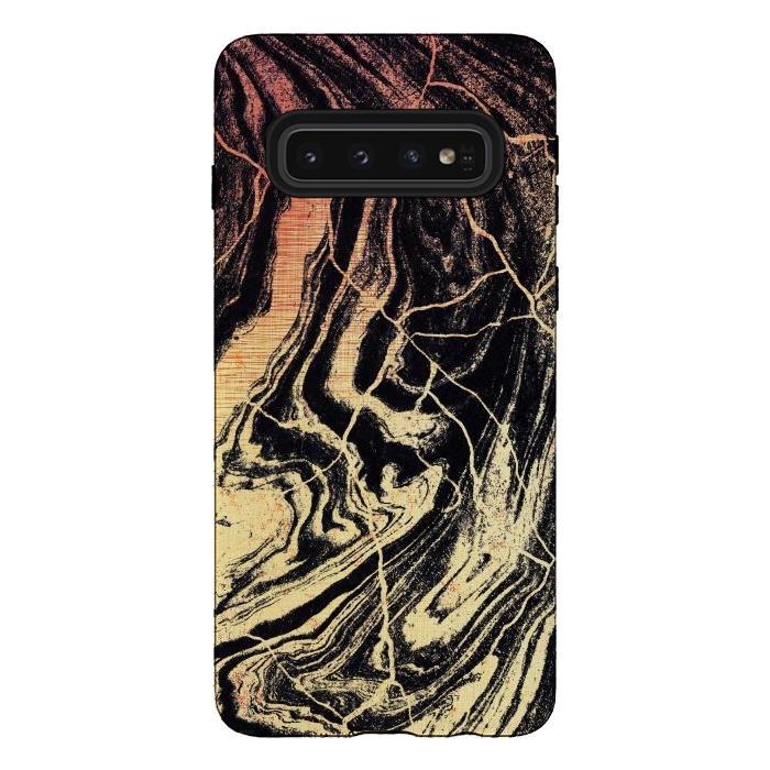 Galaxy S10 StrongFit Gold marble brush strokes by Oana 