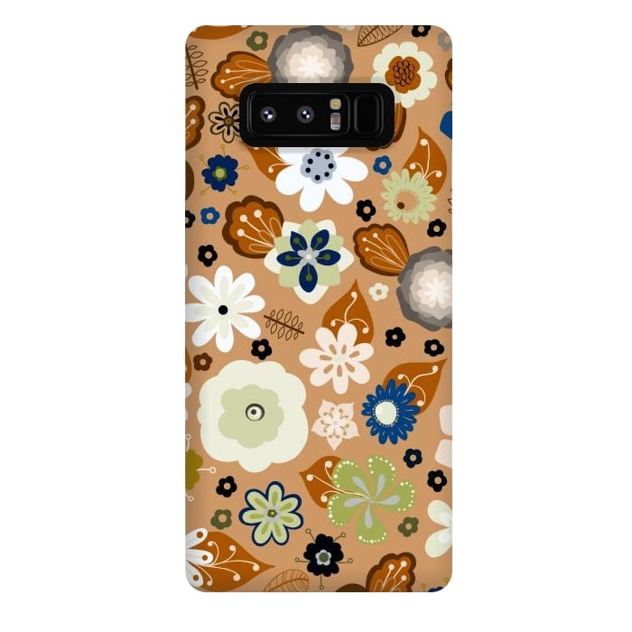Galaxy Note 8 StrongFit Kitsch 70s Flowers in Classic Blue and Brown by Paula Ohreen
