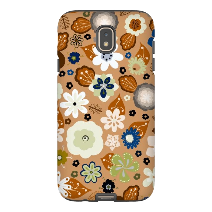 Galaxy J7 StrongFit Kitsch 70s Flowers in Classic Blue and Brown by Paula Ohreen