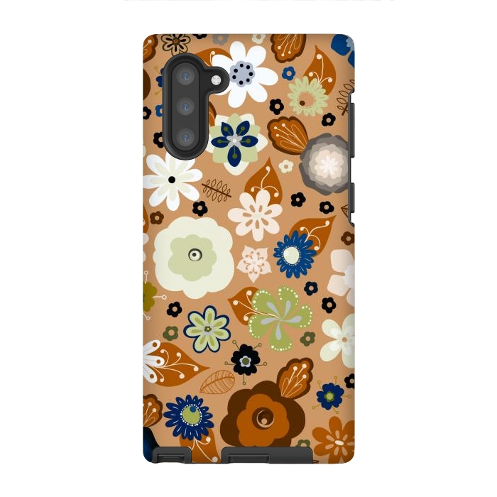 Galaxy Note 10 StrongFit Kitsch 70s Flowers in Classic Blue and Brown by Paula Ohreen