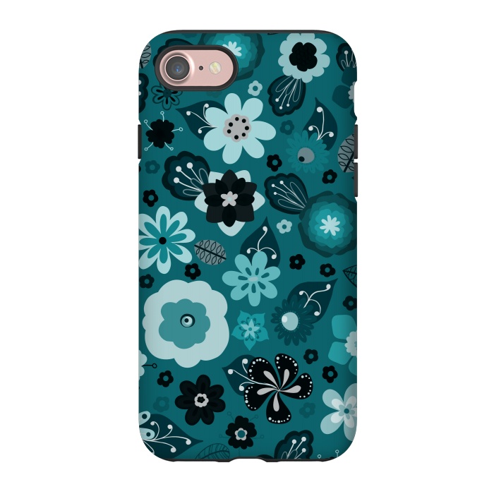 iPhone 7 StrongFit Kitsch 70s Flowers in Monochrome Classic Blue by Paula Ohreen